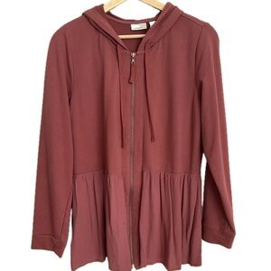 LOGO by Lori Goldstein Dusty Rose Hooded Zip‑Front Top